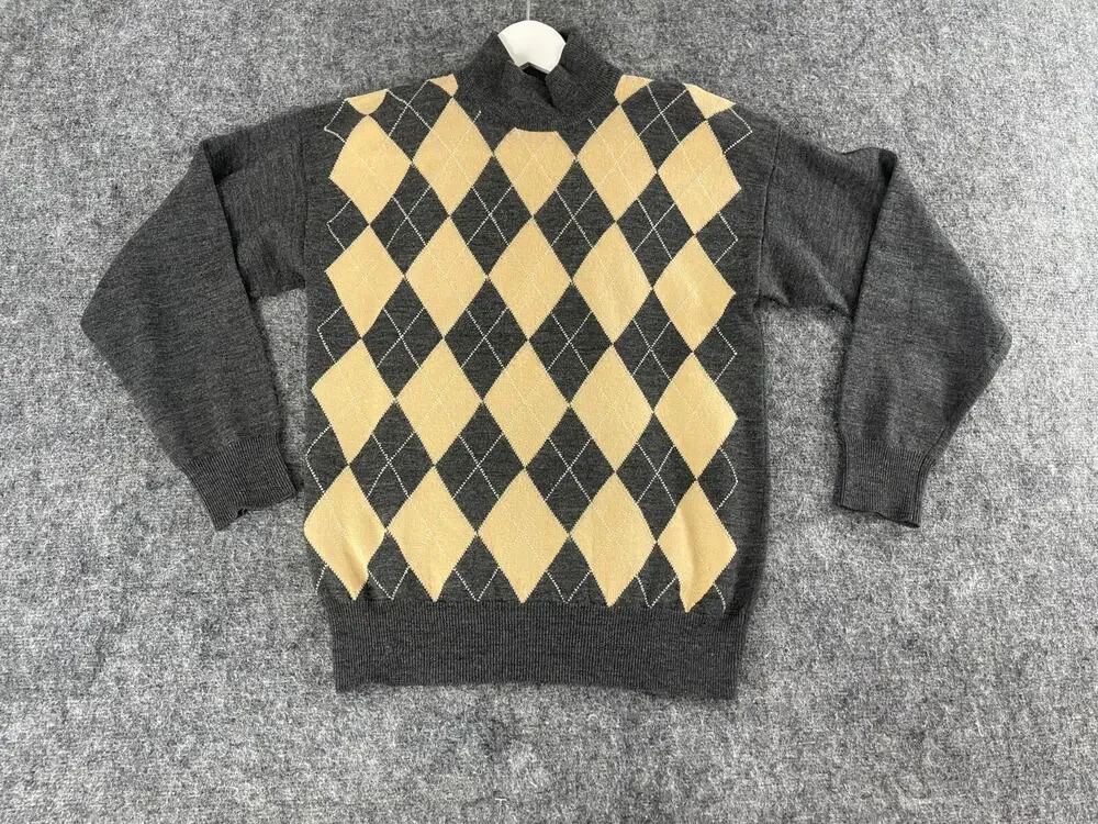 Brooks Brothers Sweater Women Medium Gray Merino Wool Argyle Diamond N117